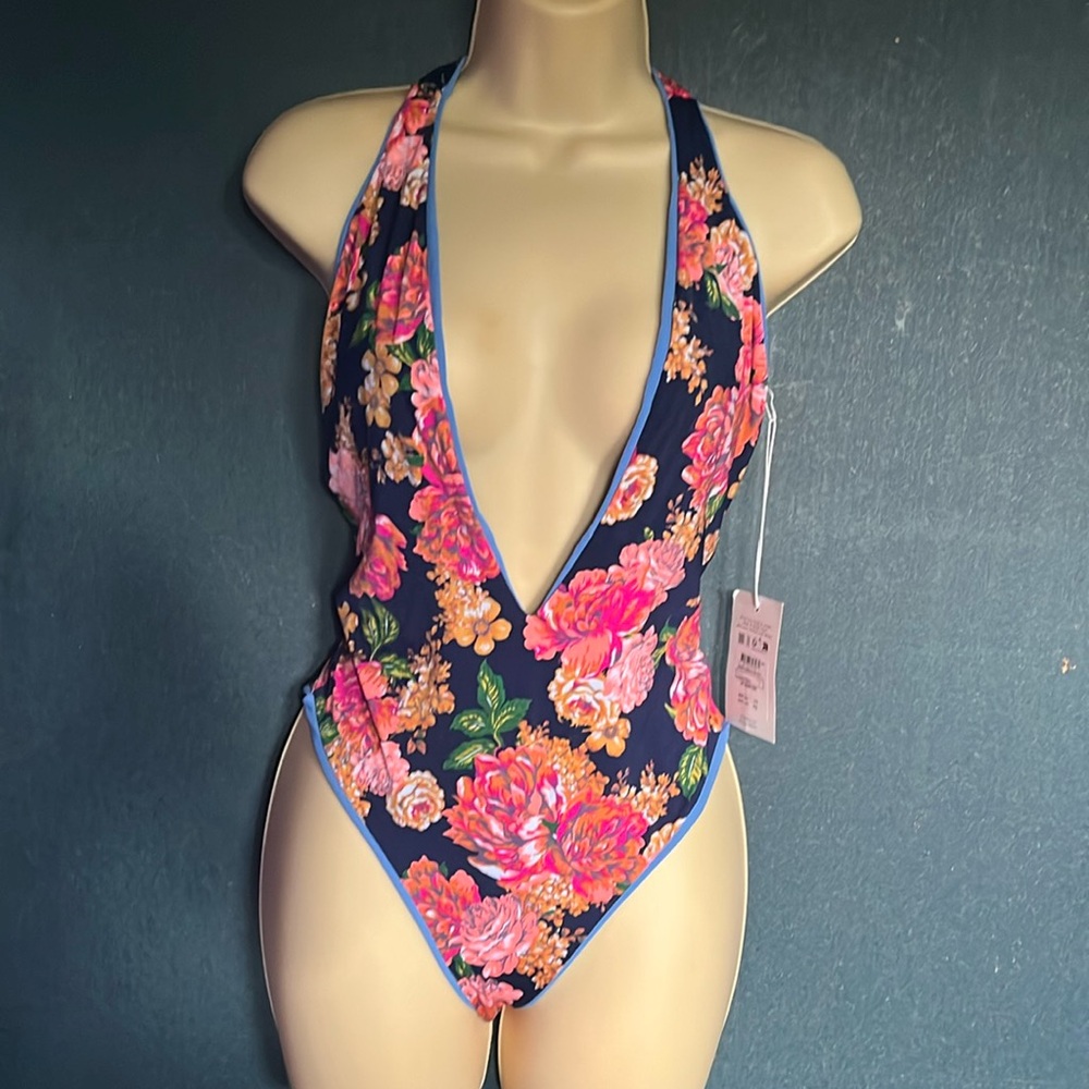 MAAJI new tags, reversible, deep plunge, one piece swimsuit size large